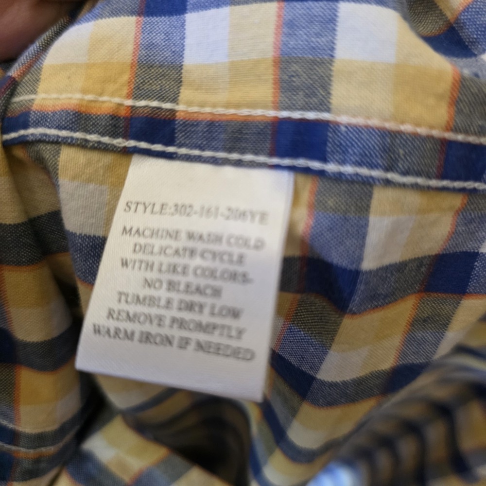 Roper Shirt Men's Size XL Yellow & Blue Plaid Short Sleeve Button Up Western - Picture 3 of 6